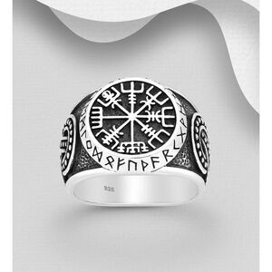 Sterling Silver Oxidized Celtic and Viking Vegvisir Amulet Ring Size 9